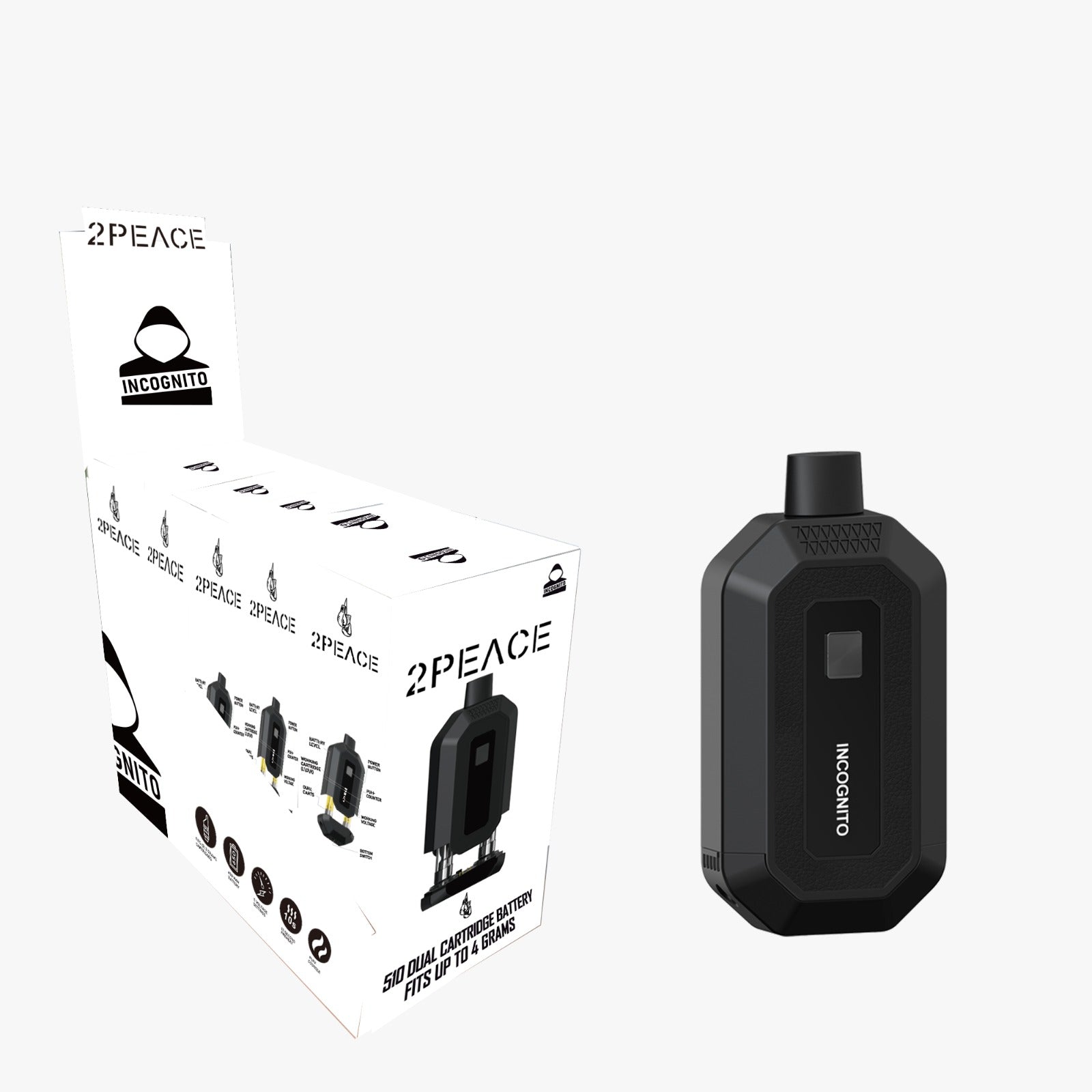 Incognito 2Peace 510 Dual Vape Cart Battery 5CT Incognito Vapes Incognito 2Peace 510 Dual Vape Cart Battery 5CT Incognito Vapes