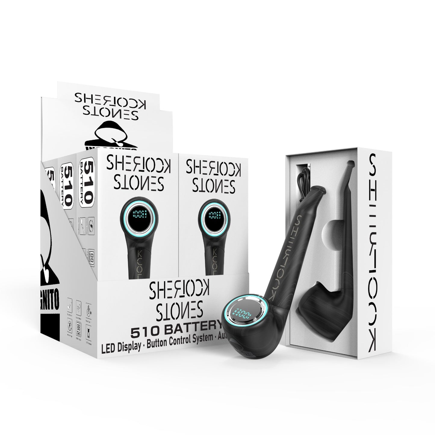 Sherlock Stones 510 Vape Cart Battery - Black Wood Incognito Vapes Sherlock Stones 510 Vape Cart Battery - Black Wood Incognito Vapes