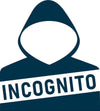 Incognito symbol with a hooded figure and 'INCOGNITO' text on a white background